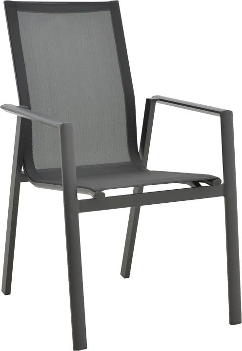 Set tavoline me karrige për terasë, Pinap-Dashiell, alumin i zi, sipërfaqe tavoline natyrale, 5 copë, Φ110x74cm