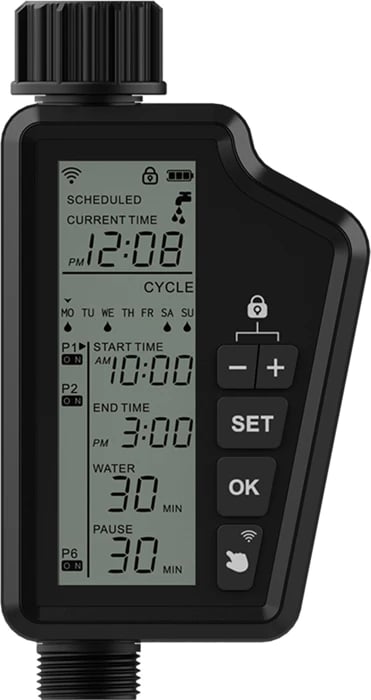 Kontrollues smart Wi‑Fi për ujitje, Avatto SWT60-EU, ekran LCD i madh, Tuya Smart Life, IP65, rrjet 2.4 GHz, dalje 3/4\"