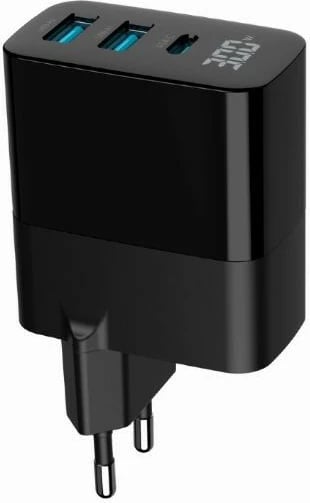 Karikues muri Gembird TA-UC-PDQC30LCD-BK-02, 30W, 3 porta USB, Ekran LCD, i zi