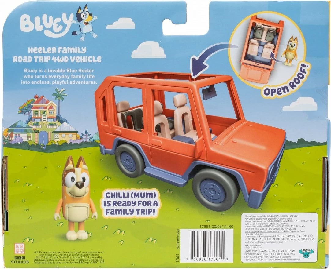 Set lodrash Bluey makinë 4x4 me figurë Chilli, portokalli