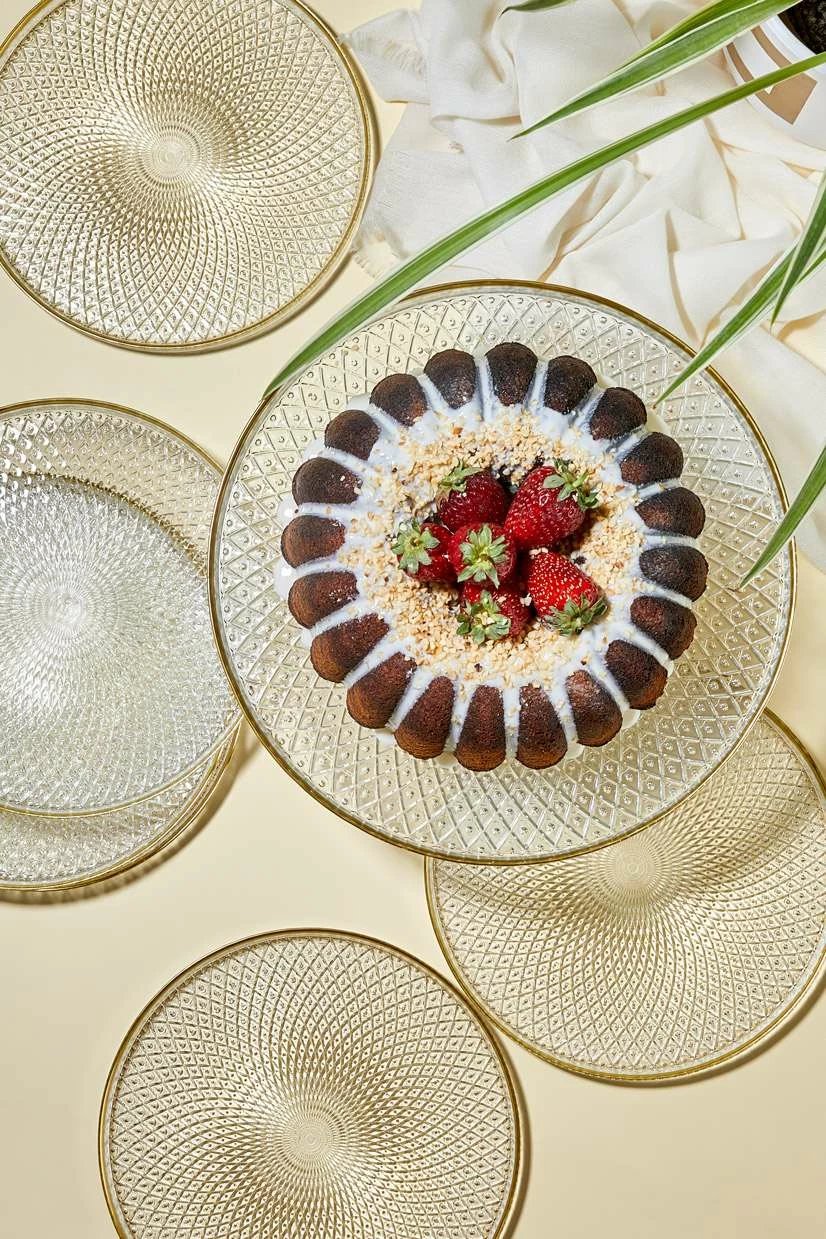 Set pjatash ëmbëlsirash (7 copë), Hermia, Mina, xham transparent