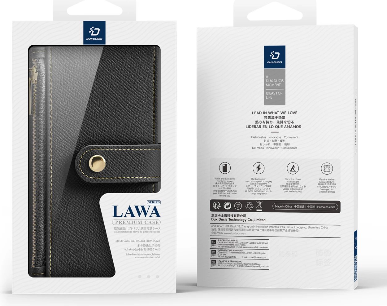 Mbështjellës Dux Ducis Lawa për iPhone 16, me portofol magnetik, lëkurë, e zezë