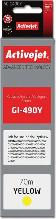 Ngjyrë zëvendësuese Activejet AC-G490Y për printer Canon, 70ml, e verdhë
