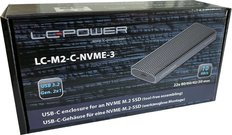 Kasë LC-Power LC-M2-C-NVME-3 për SSD M.2, USB Type-C, e zezë