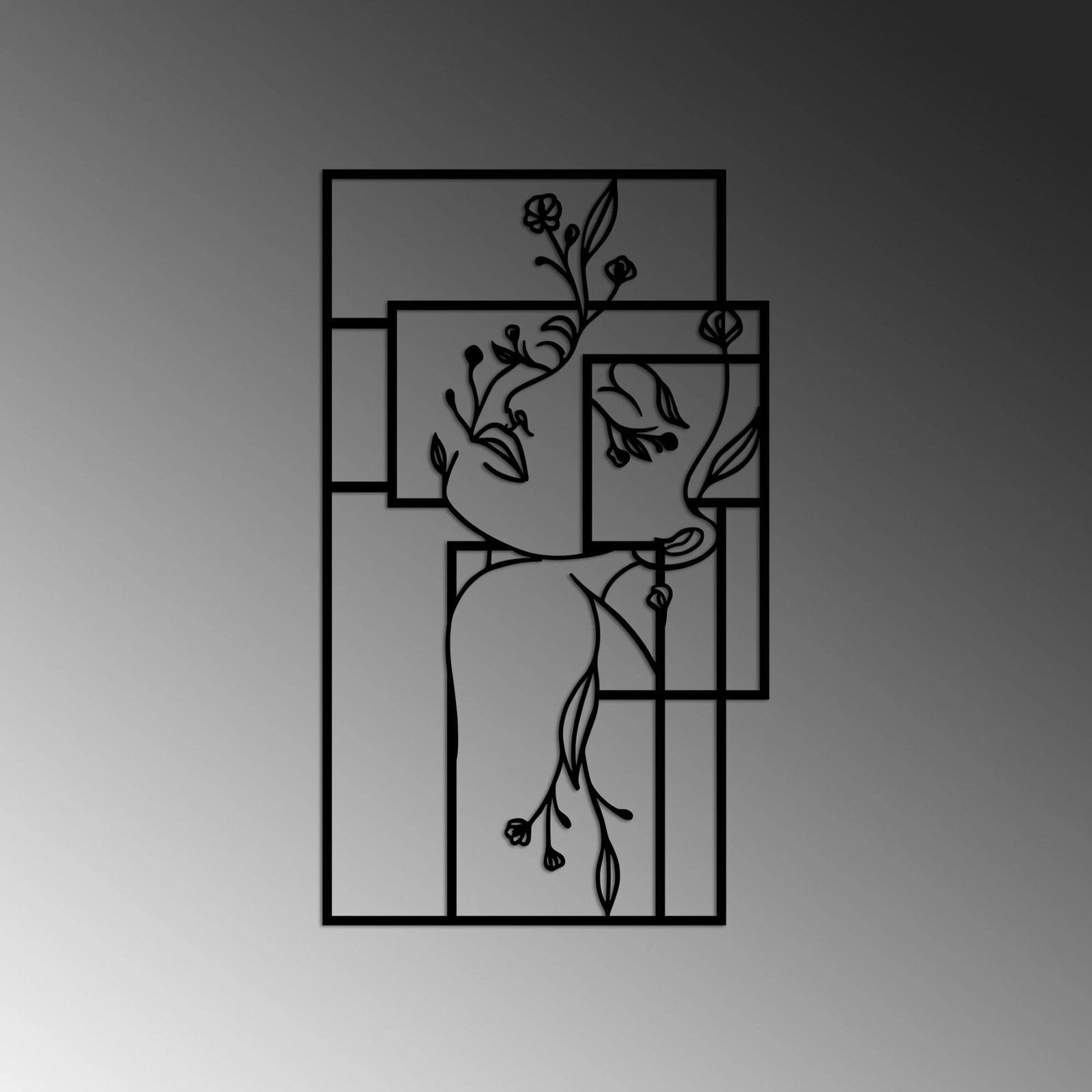 Aksesor dekorativ metalik për mur, Wallity, Flower Woman 1 - M, ngjyrë e zezë, 50x30cm