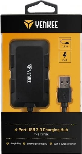 Kasë USB hub YENKEE YHB 4341BK, 4 porta, e zezë Kasë USB hub YENKEE YHB 4341BK, 4 porta, e zezë