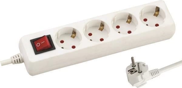 Shtrirës EUROLAMP 4-Outlet me ndërprerës, 3m, Bardhë