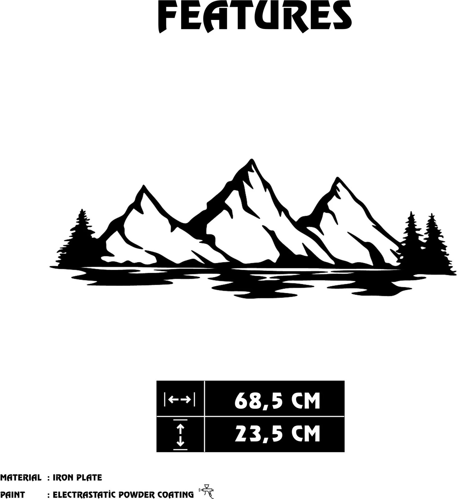 Aksesor dekorativ metalik për mur Wallity, Nino, ngjyrë e zezë, 68.5x23.5cm