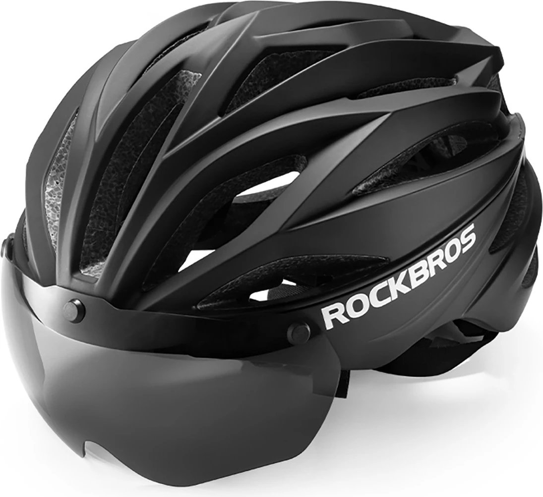 Helmetë biçiklete Rockbros 10110045001 me vizor dhe syze UV të ndashme, e zezë