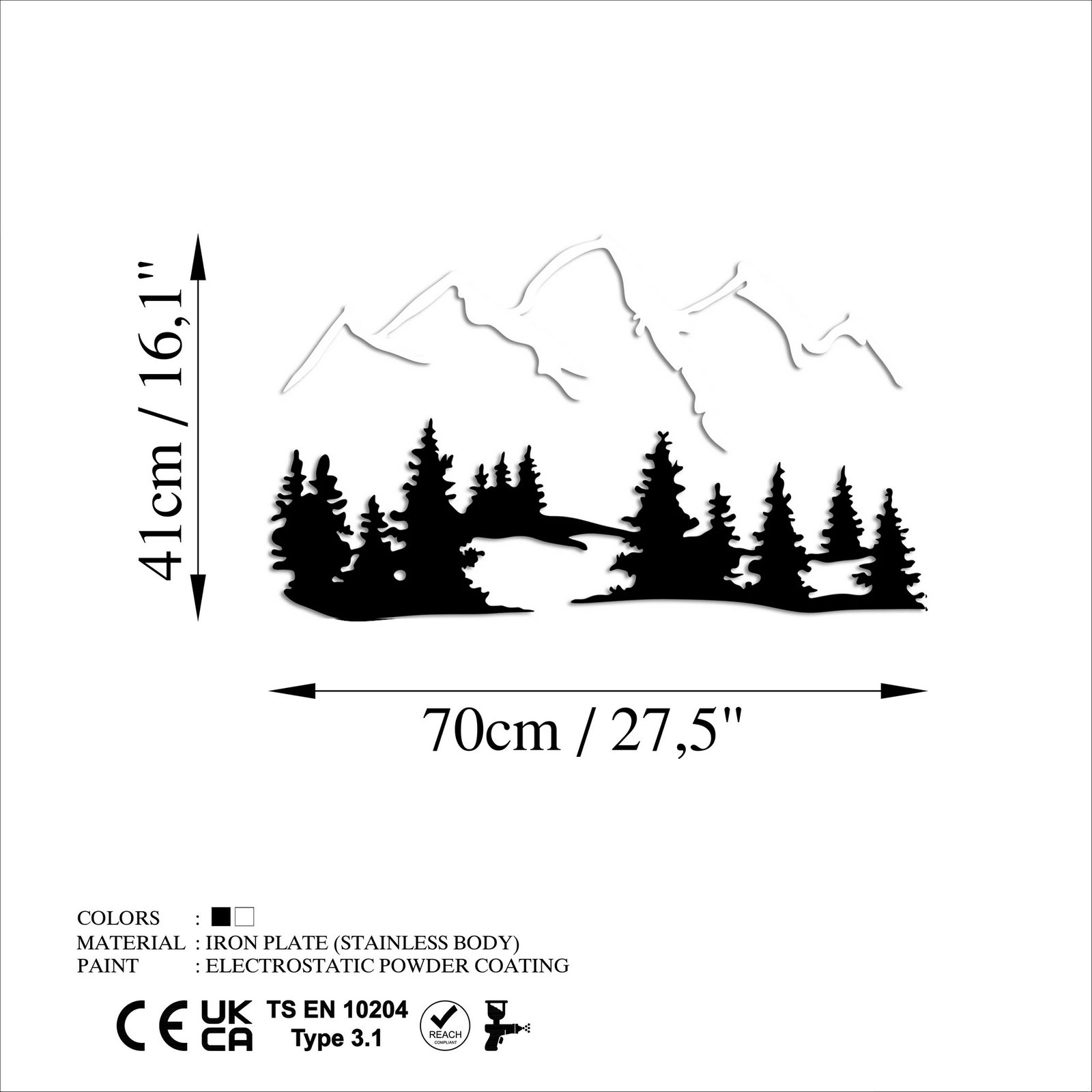 Aksesor dekorativ metalik për mur, dizajn natyrë dhe male, Wallity - 2