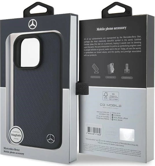 Mbështjellës Mercedes MB Wood Imitation Leather MagSafe për iPhone 16 Pro Max, Blu