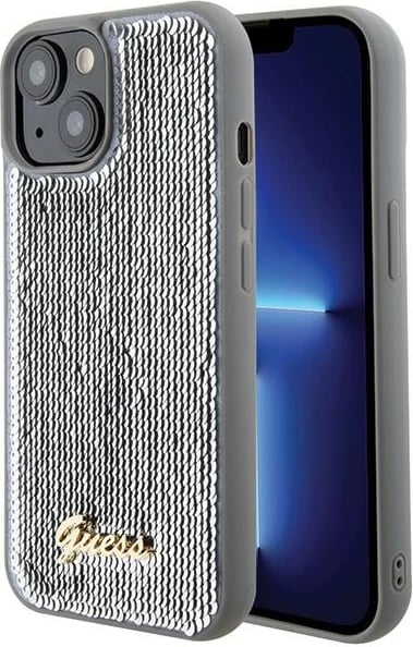 Mbështjellës Guess Sequin Script Metal për iPhone 15, argjend Mbështjellës Guess Sequin Script Metal për iPhone 15, argjend