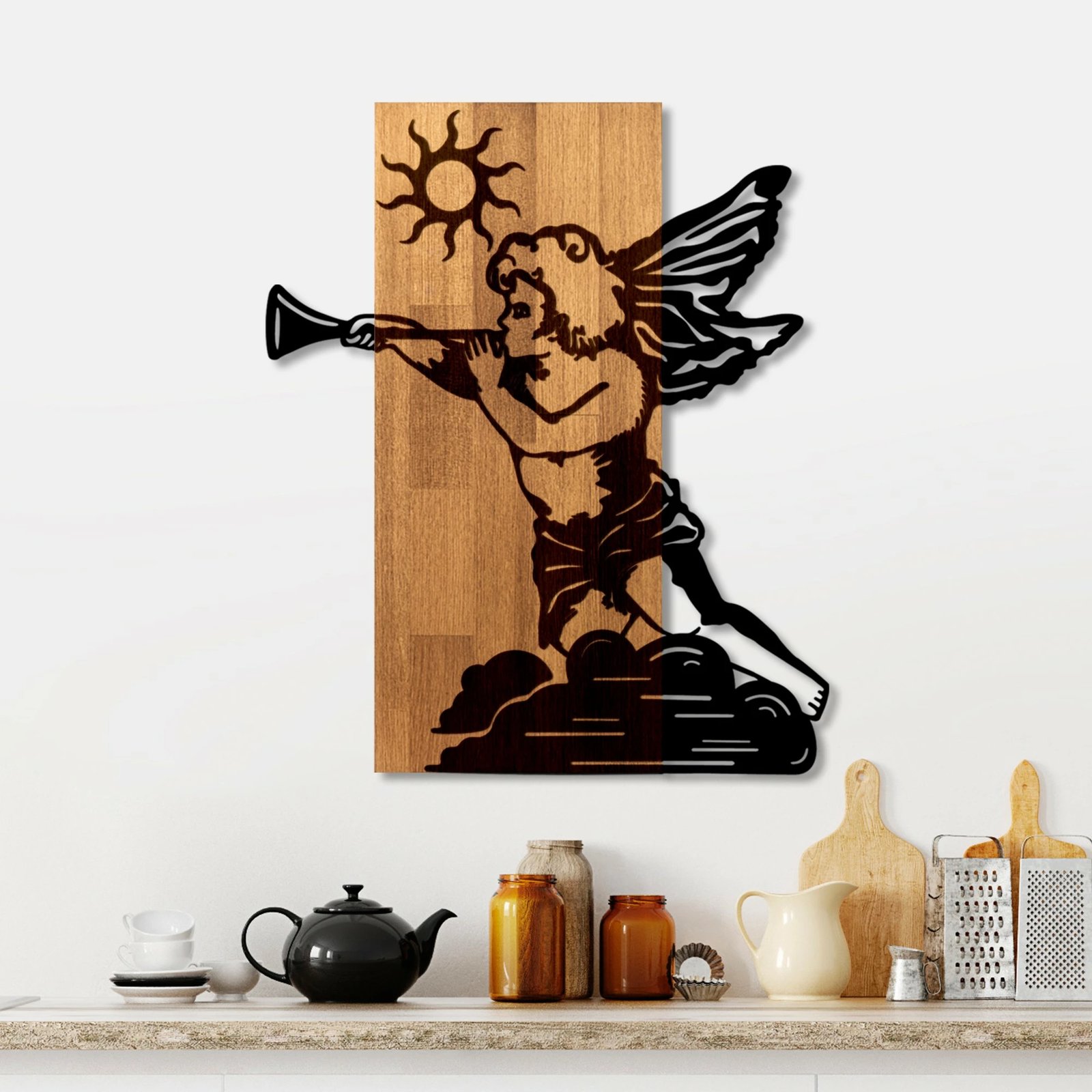 Aksesor dekorativ për mur, dru dhe metal, Wallity Eros 03, ngjyrë arre/zezë, 46x58cm