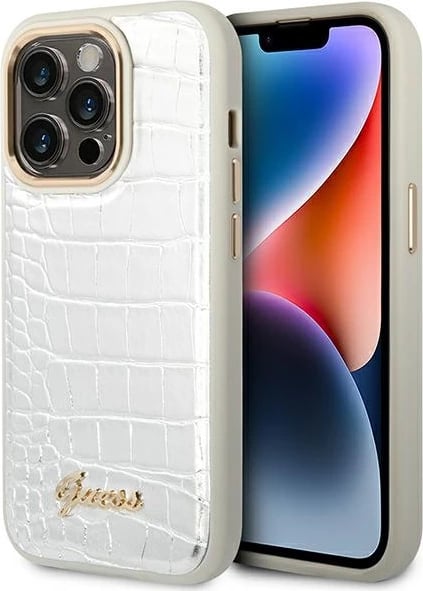 Mbështjellës Guess Croco Collection për iPhone 14 Pro 6.1", argjendtë
