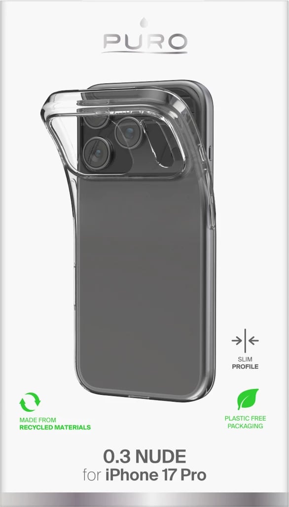 Mbështjellës Puro 0.3 Nude Ultra-Slim TPU për iPhone 17 Pro, Transparent