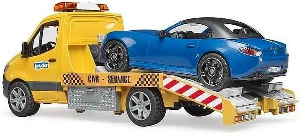 Kamion tërheqës lodër BRUDER Mercedes Sprinter me drita dhe zë, 1:16, verdhë/blu