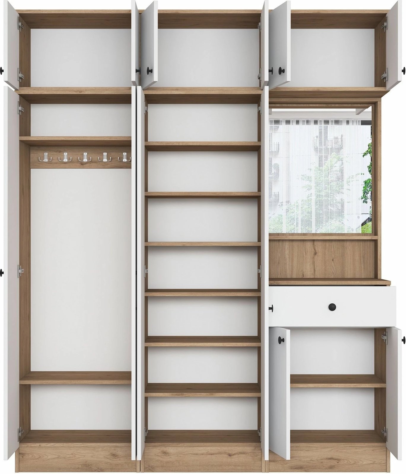 Stendë korridori Skye Decor, ngjyrë arrë dhe e bardhë, me pasqyrë, EA142 - 3451