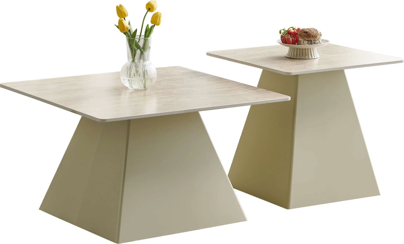 Set 2 tavolina kafeje Quber(X), pllaka katrore qeramike, bazë ngjyrë shampanjë, FH18311.04