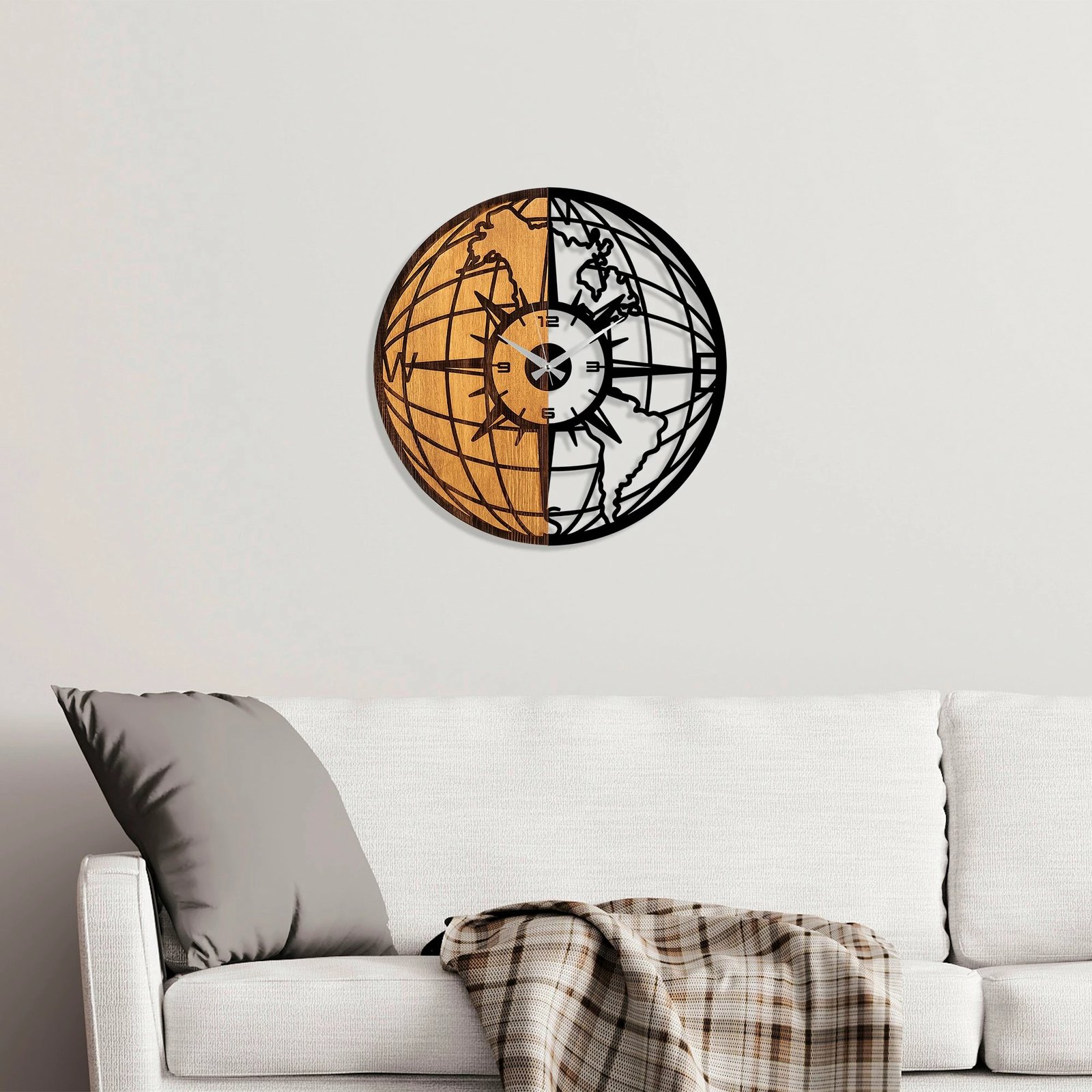 Orë muri dekorative prej druri, Wallity, ngjyrë arre dhe e zezë, 56cm