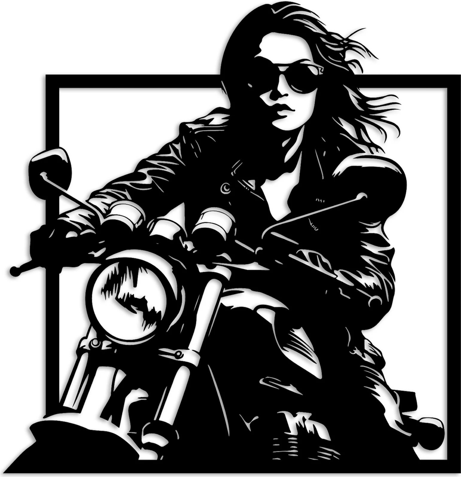 Aksesor dekorativ metalik për mur, Wallity, Rider, ngjyrë e zezë, 52x54cm