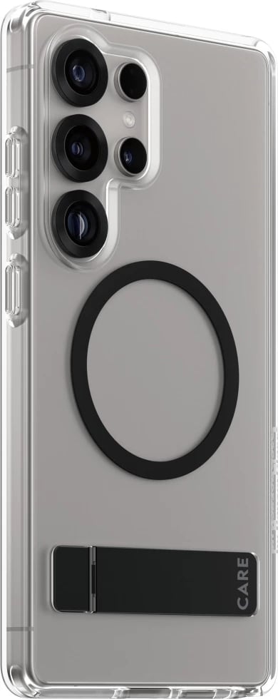Mbështjellës PanzerGlass CARE me kickstand të zi & QI për Samsung Galaxy S25 Ultra, Transparent
