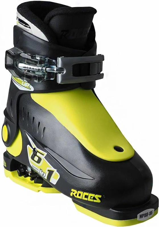 Çizme për ski për fëmijë Roces, të zeza me detaje limoni