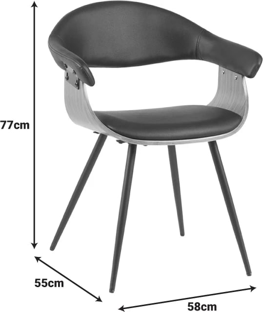 Karrige Austen, lëkurë artificiale e zezë, dru arre, metal i zi, 58x55x77cm