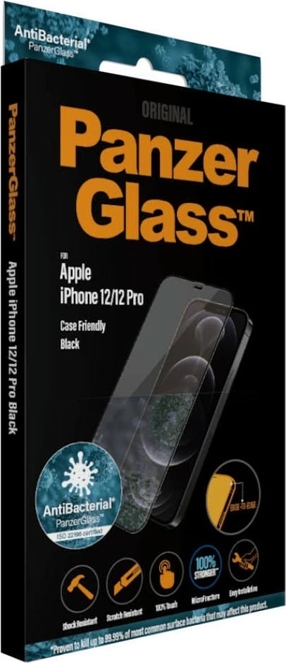 Mbrojtës ekrani PanzerGlass iPhone 12/12 Pro, xham i temperuar, antibakterial