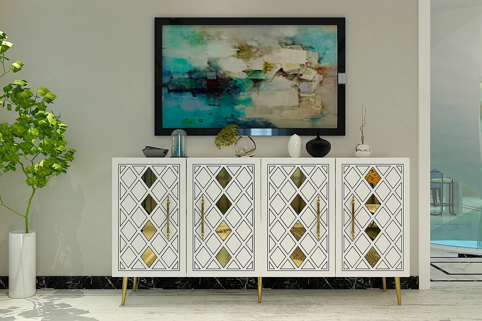 Konsol Skye Decor, e bardhë, e artë, Dome KB150