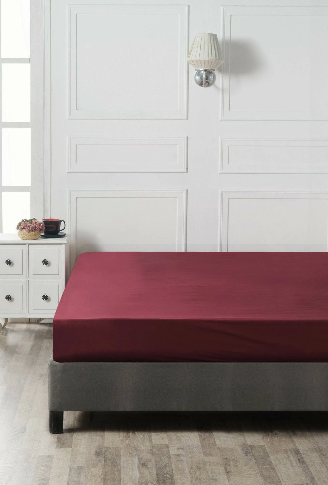 Çarçaf i shtrirë Ranforce Double XL, ngjyrë e kuqe e errët, L'essentiel