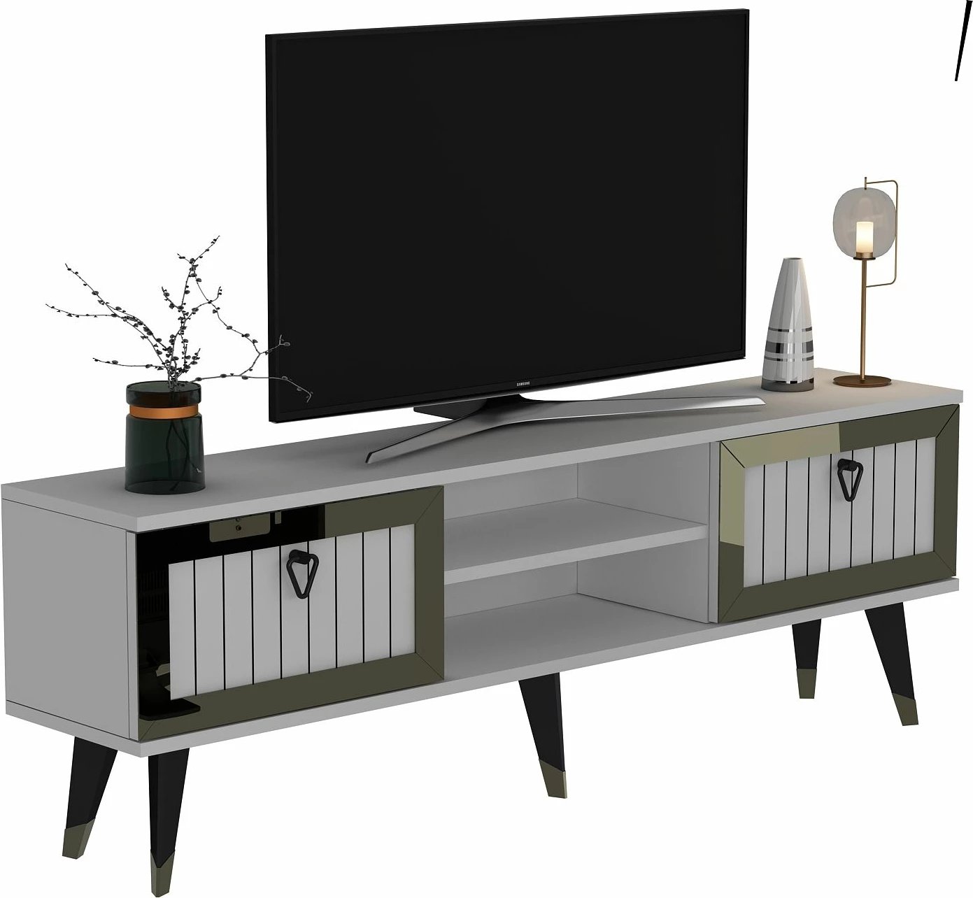 Komodë për TV Skye Decor, Lidya, e bardhë dhe ari