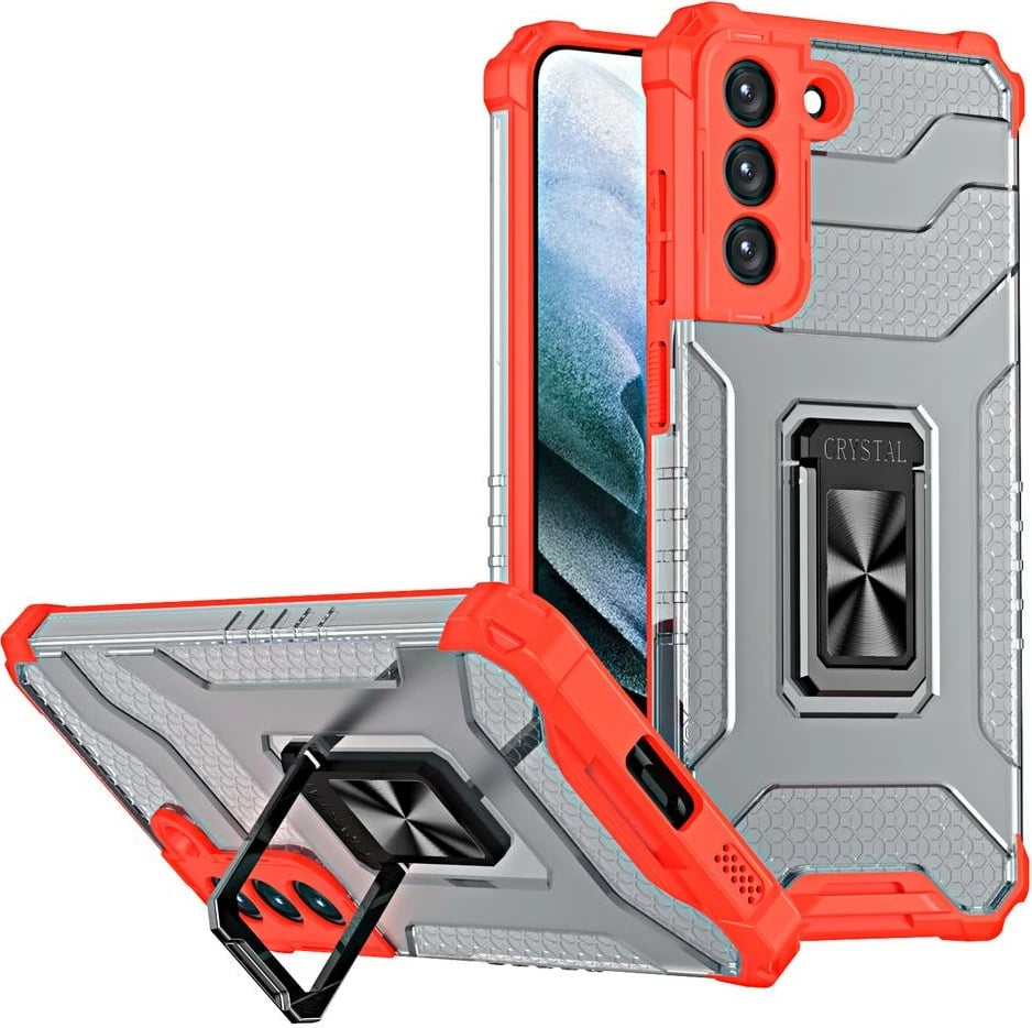 Mbështjellës Hurtel Crystal Ring Case për Samsung Galaxy S22+, me mbajtëse magnetike, Kuqe