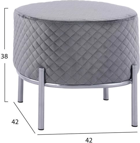 Karrige për bar Sinta FH8638.01, kadife gri, bazë argjendi, 42x42x38 cm