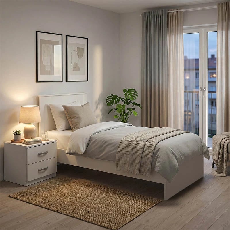 Set dhome gjumi Athos, ngjyrë e bardhë, krevat 90x190cm, set 2 pjesë