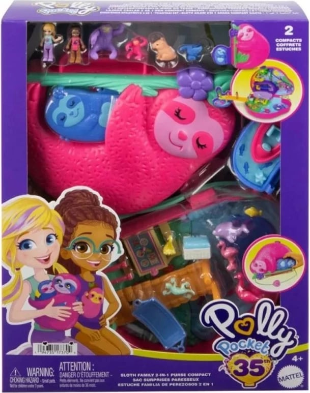 Set lodrash Polly Pocket Sloth Family, Mattel, GKJ63/HRD40, shumëngjyrësh