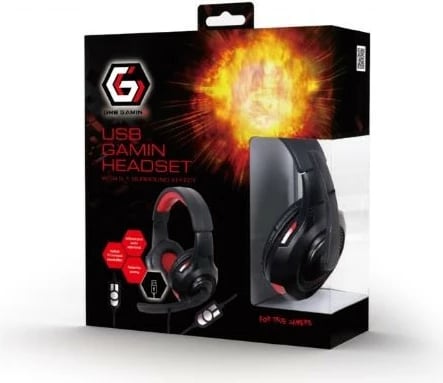 Kufje Gembird GHS-U-5.1-01 me mikrofon, USB, për gaming, Zeza/Kuqe