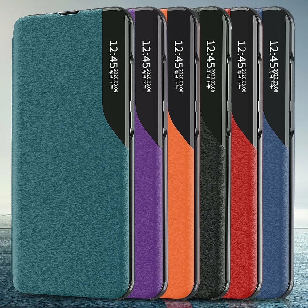 Mbështjellës Hurtel Eco Leather View Case për Samsung Galaxy A72 4G, me kapak dhe qëndrim, i zi