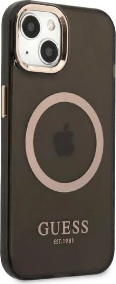 Mbështjellës Guess Gold Outline Translucent MagSafe për iPhone 13, i zi