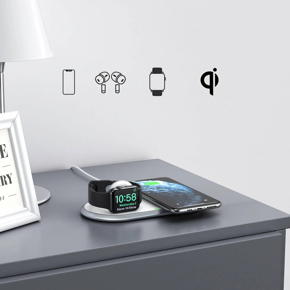 Karikues wireless 2-në-1 Choetech T317, për smartphone dhe Apple Watch, USB-C, i bardhë