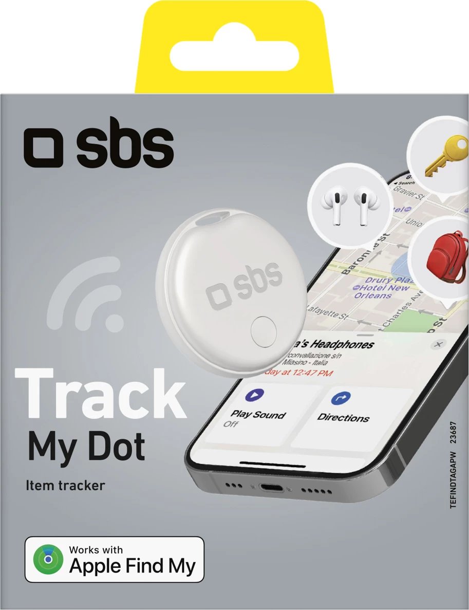 Tag gjurmues, SBS, Track My Circle, Apple Find My, alarm 90–100 dB, IP65, bateri CR2032, e bardhë, 1 copë
