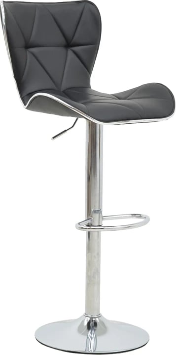 Karrige për bar Jorine, lartësi e rregullueshme, lëkurë artificiale e zezë, bazë kromi, 53x44x114cm, set prej 2 copësh