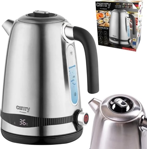 Çajnik elektrik, Camry, CR1291, 1.7L, ekran LCD dhe rregullim temperature 40-100°C, funksion Keep Warm 2h, 1850-2200W, inox