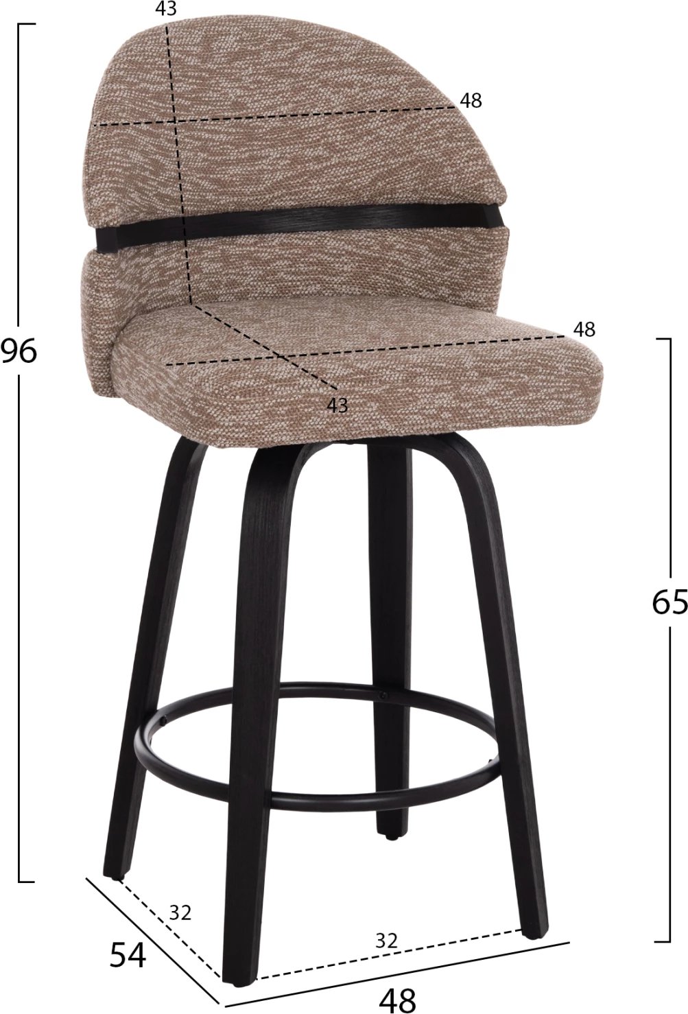 Karrige për bar rrotulluese Dekker, dru i zi, stof kafe, set prej 2 copë, 48x54x96cm