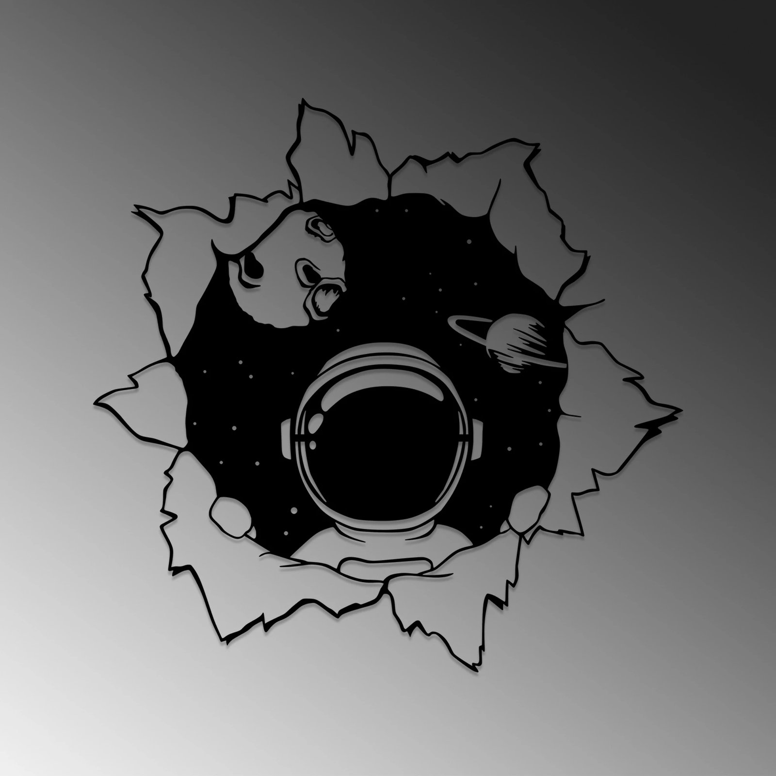 Aksesor dekorativ metalik për mur, Wallity, Hello World, ngjyrë e zezë, 68x70cm