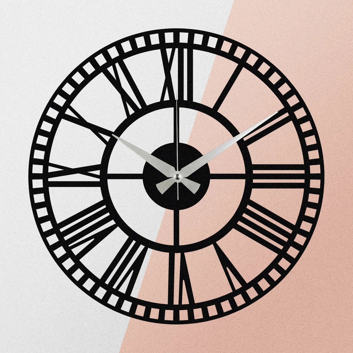 Orë muri dekorative prej metali, Wallity Enzoclock - S004, ngjyrë e zezë, 48x48cm