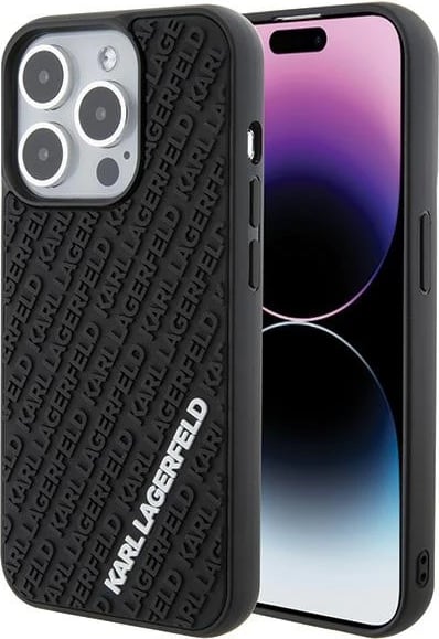 Mbështjellës Karl Lagerfeld 3D Rubber Multi Logo për iPhone 15 Pro, i zi