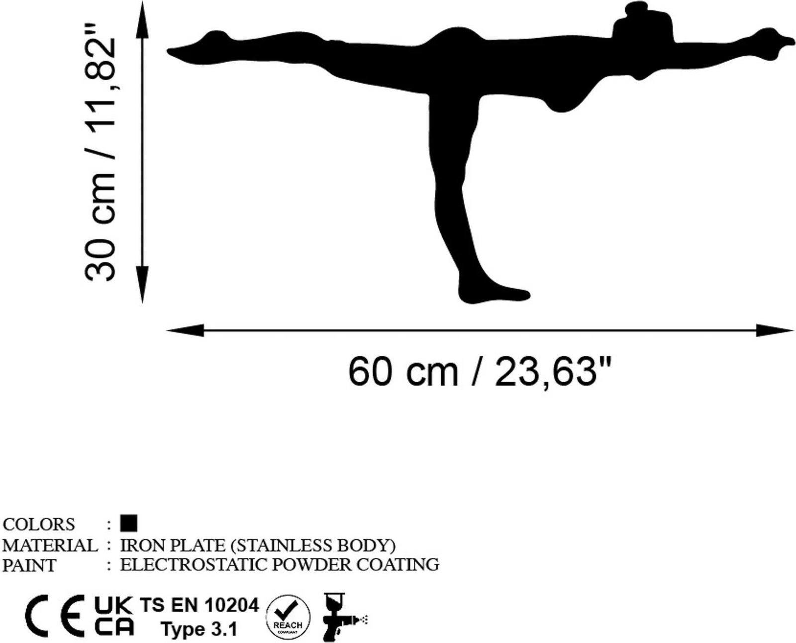 Aksesor dekorativ metalik për mur, Wallity Yoga 24, ngjyrë e zezë, 60x30cm