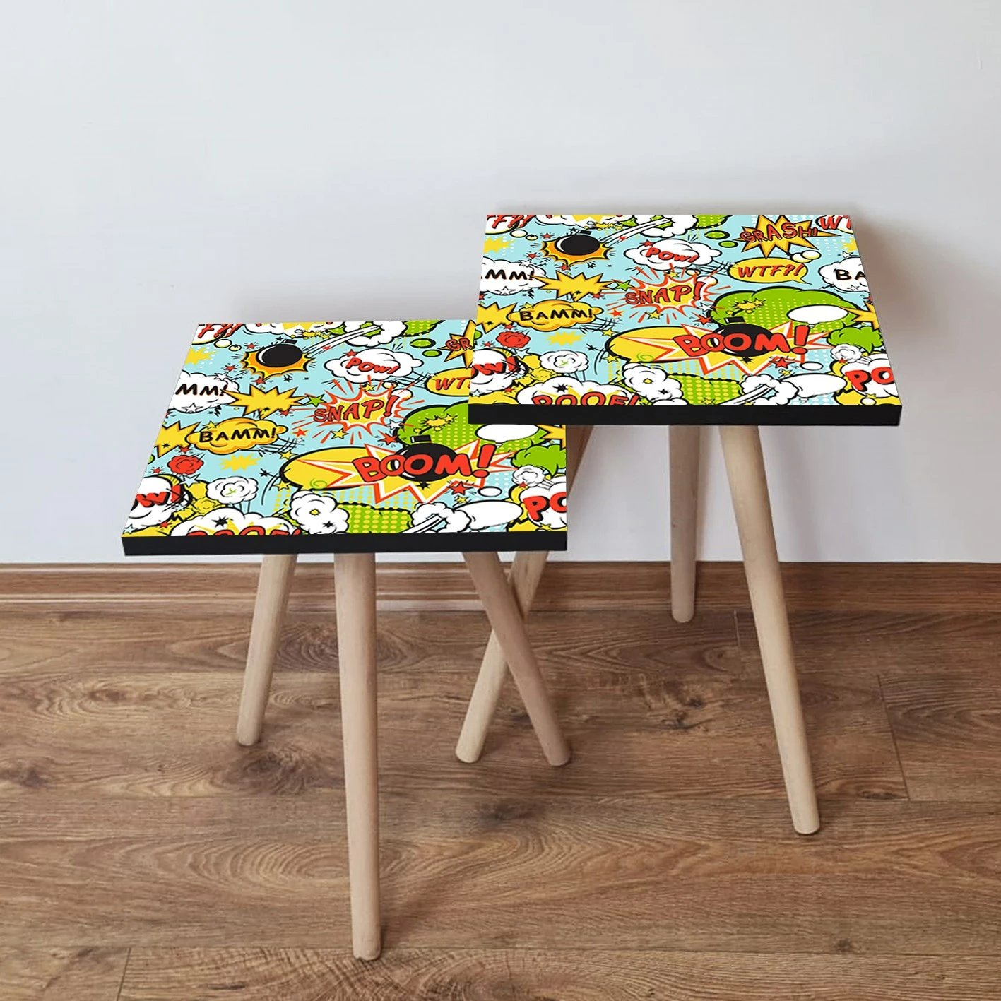 Set tavolina të mbivendosura, dizajn komik, shumëngjyrëshe, Skye Decor, 2 copë, 2Shp9