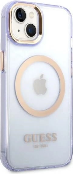 Mbështjellës Guess Gold Outline MagSafe për iPhone 14 6.1", vjollcë-ari