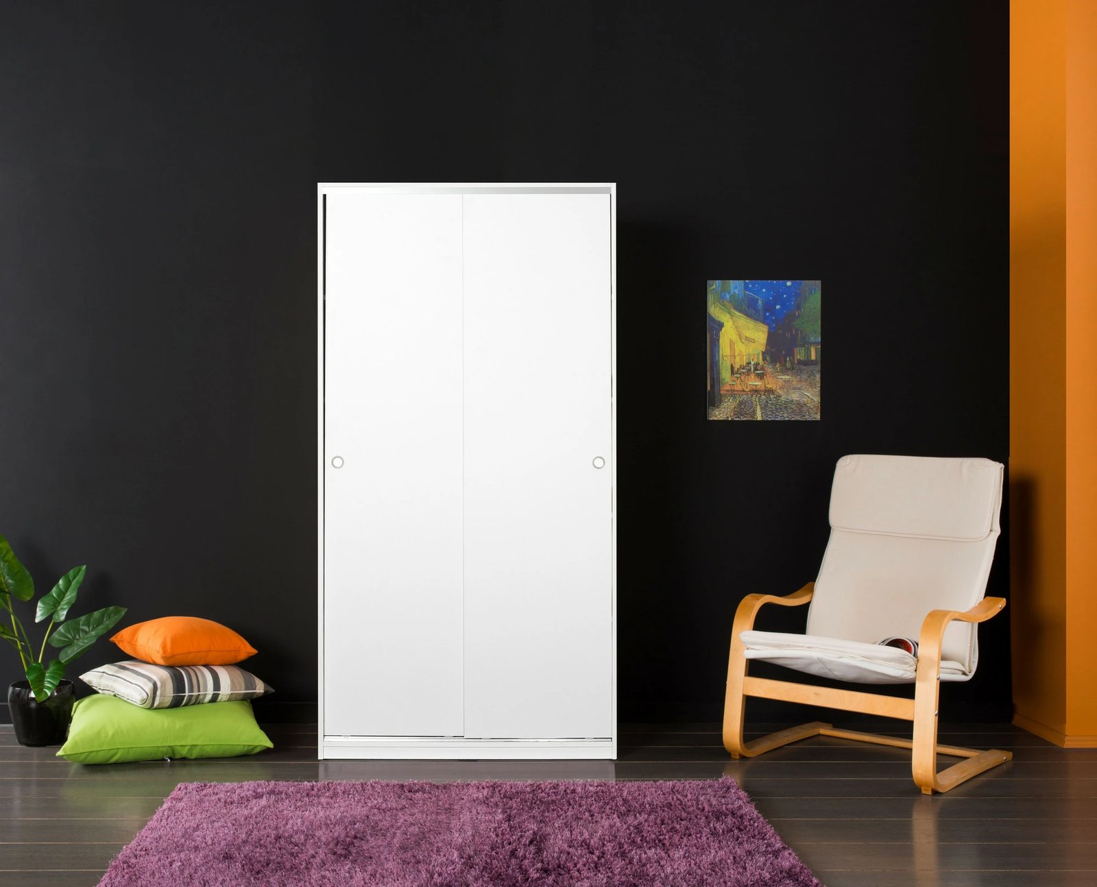 Dollap me dyer rrëshqitëse Hanah Home, SWD-431-BY-2, ngjyrë e bardhë